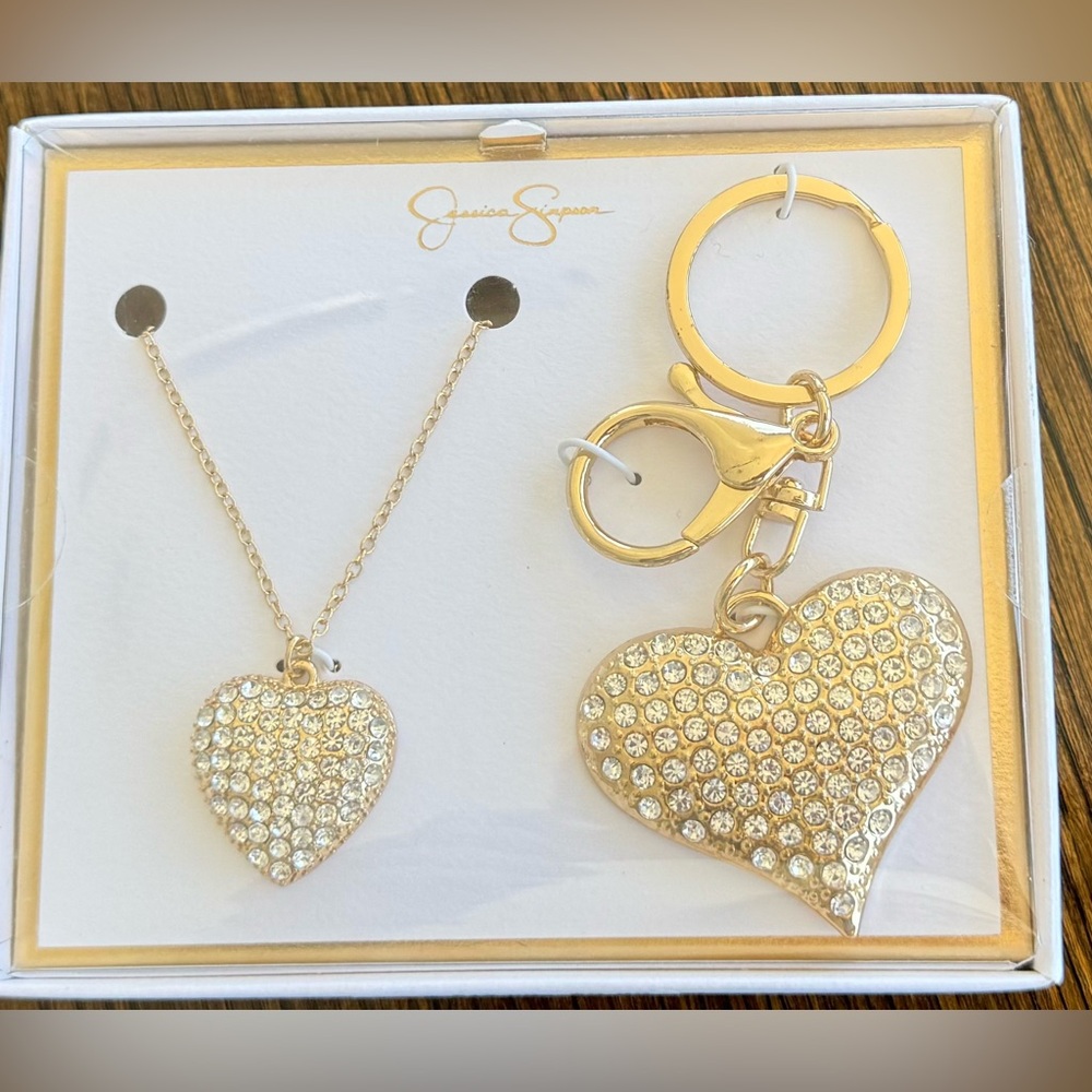 Jessica Simpson Gold Heart Necklace and Keychain Set